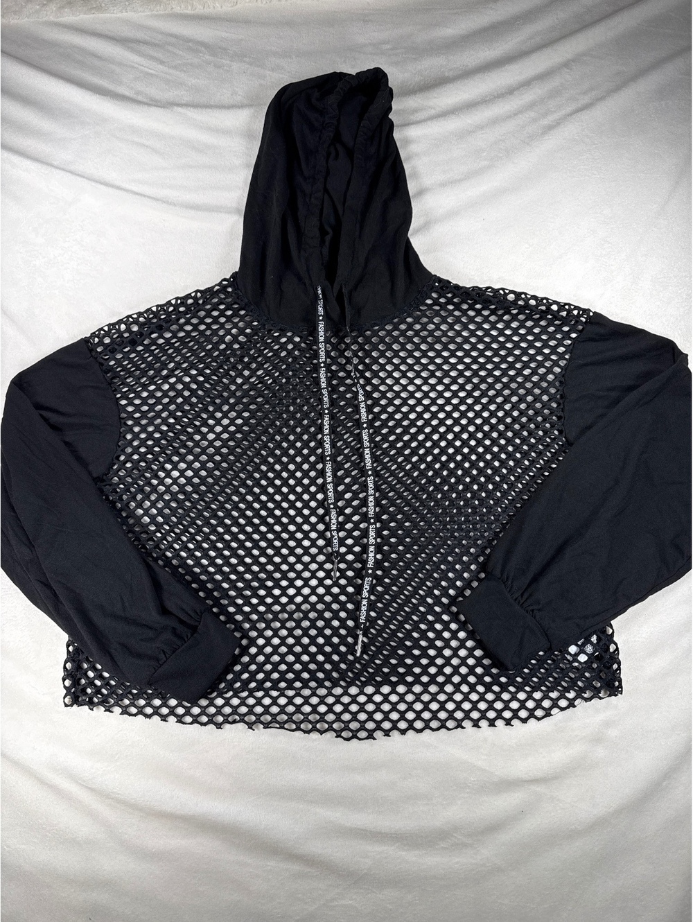 SHEIN Black Mesh Cropped Hoodie Sweatshirt XS